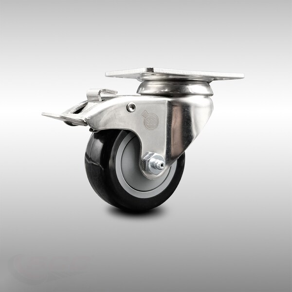 Service Caster 3 Inch 316SS Black Polyurethane Swivel Top Plate Caster with Total Lock Brake SCC-SS316TTL20S314-PPUB-BLK - main